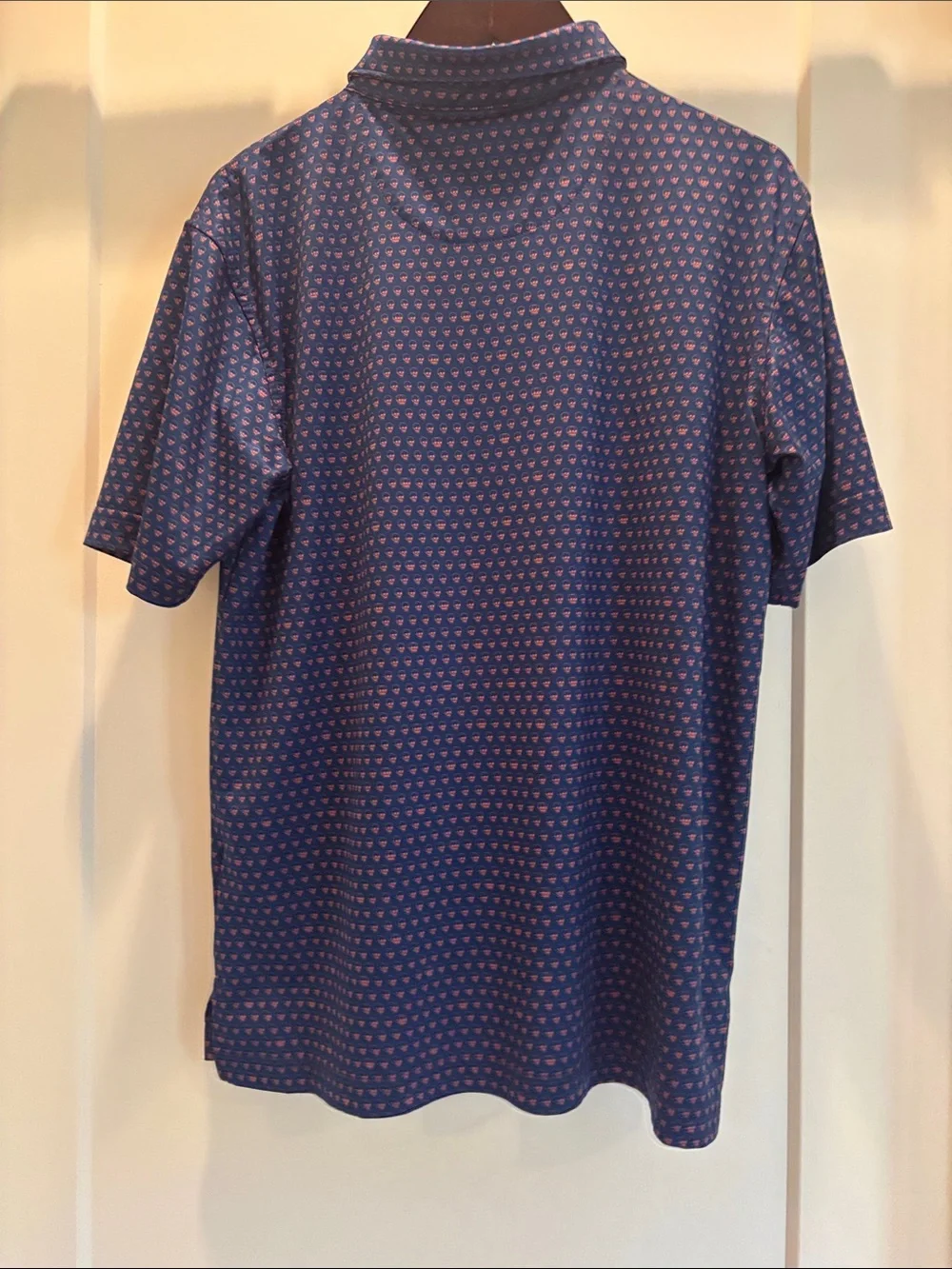 Peter Millar Blue Polo with Pink Micro Dot Pattern